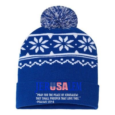 JERUSALEM Pray For the Peace Of Jerusalem US Israel Flag USA-Made Snowflake Beanie