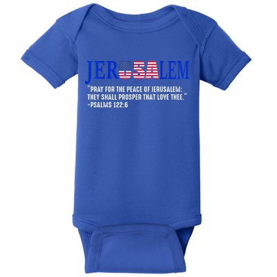 JERUSALEM Pray For the Peace Of Jerusalem US Israel Flag Baby Bodysuit