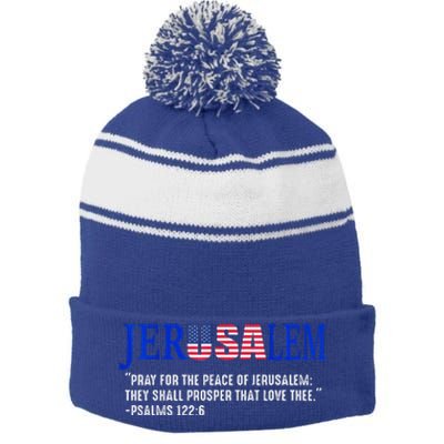 JERUSALEM Pray For the Peace Of Jerusalem US Israel Flag Stripe Pom Pom Beanie