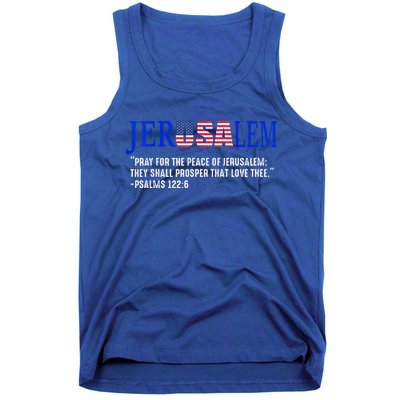 JERUSALEM Pray For the Peace Of Jerusalem US Israel Flag Tank Top