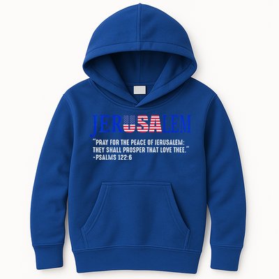 JERUSALEM Pray For the Peace Of Jerusalem US Israel Flag Kids Hoodie