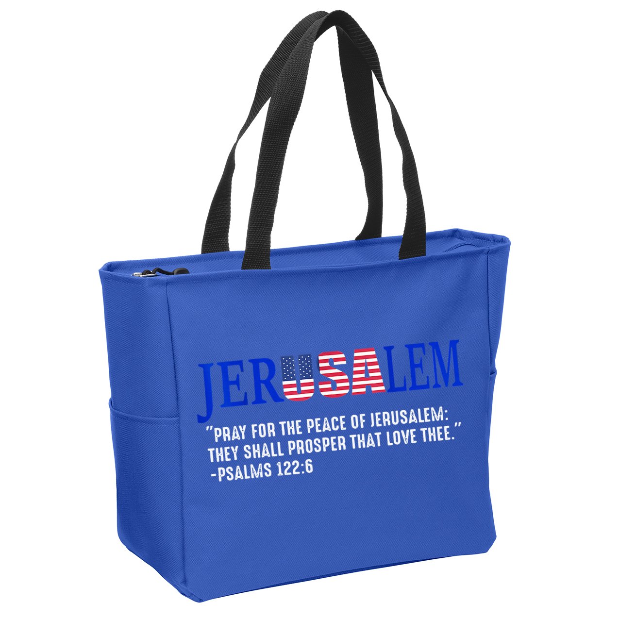 JERUSALEM Pray For the Peace Of Jerusalem US Israel Flag Zip Tote Bag