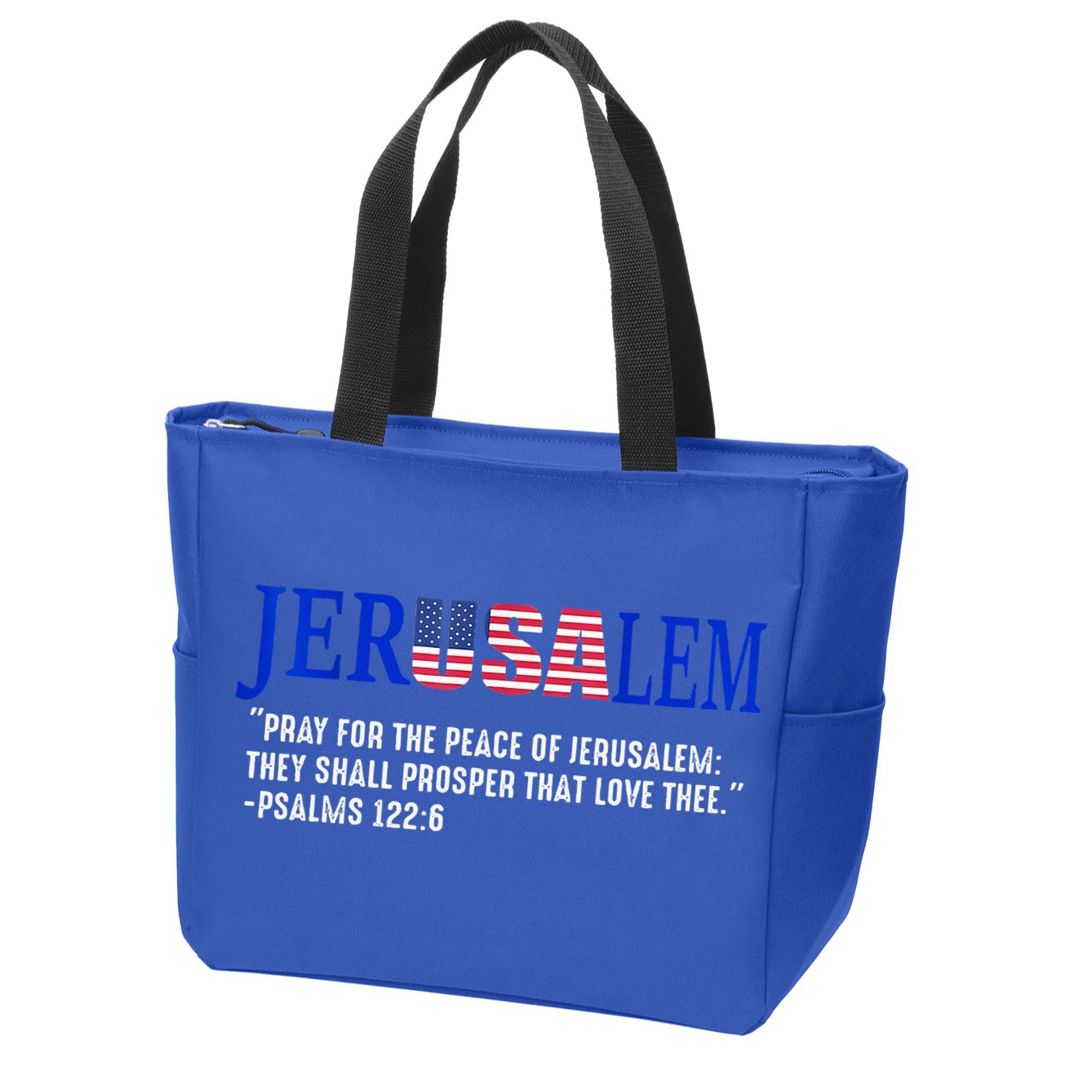 JERUSALEM Pray For the Peace Of Jerusalem US Israel Flag Zip Tote Bag