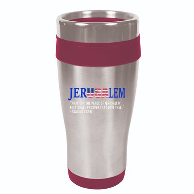 JERUSALEM Pray For the Peace Of Jerusalem US Israel Flag 16oz Travel Tumbler