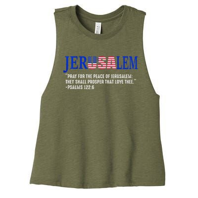 JERUSALEM Pray For the Peace Of Jerusalem US Israel Flag Women's Racerback Cropped Tank