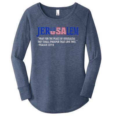 JERUSALEM Pray For the Peace Of Jerusalem US Israel Flag Women's Perfect Tri Tunic Long Sleeve Shirt