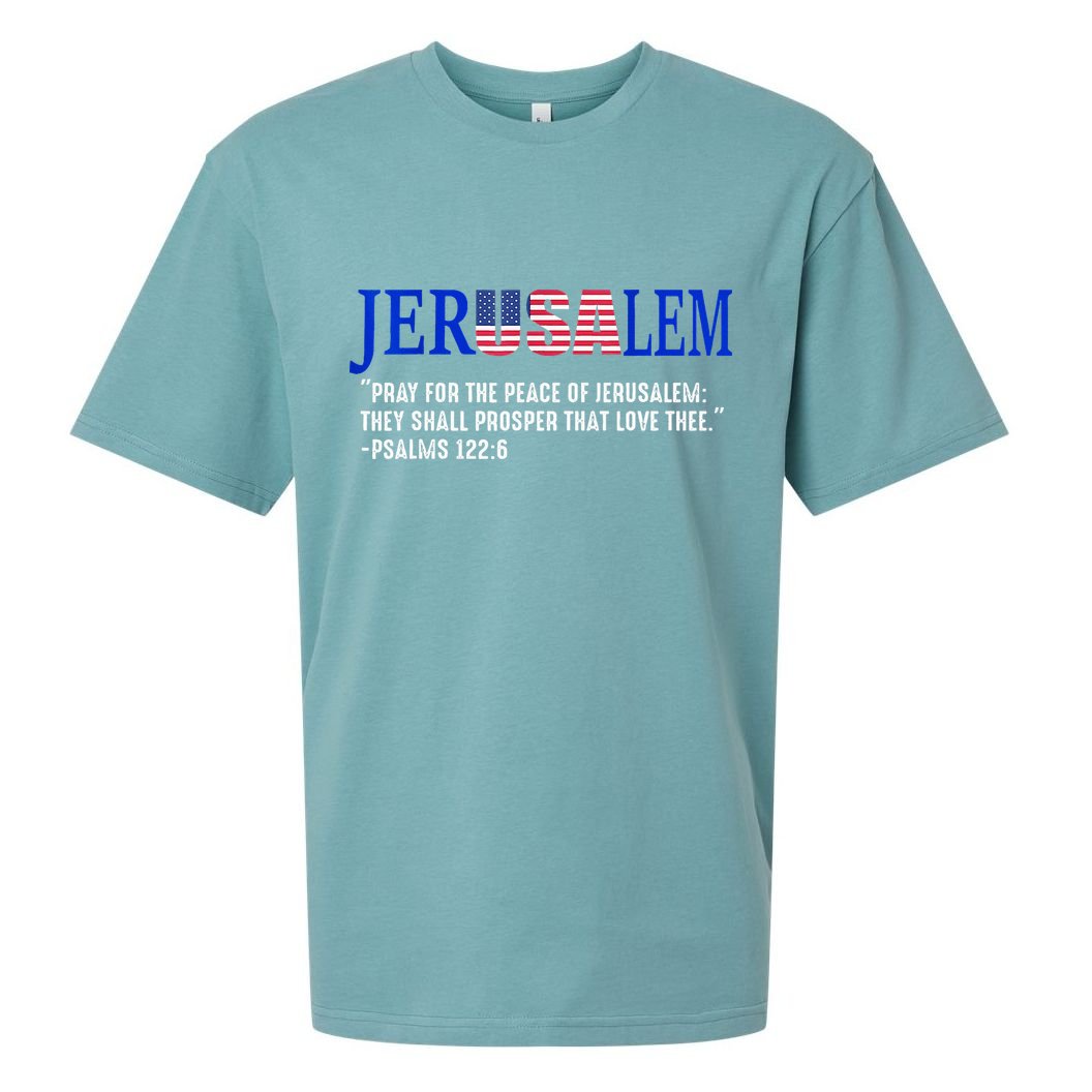 JERUSALEM Pray For the Peace Of Jerusalem US Israel Flag Sueded Cloud Jersey T-Shirt