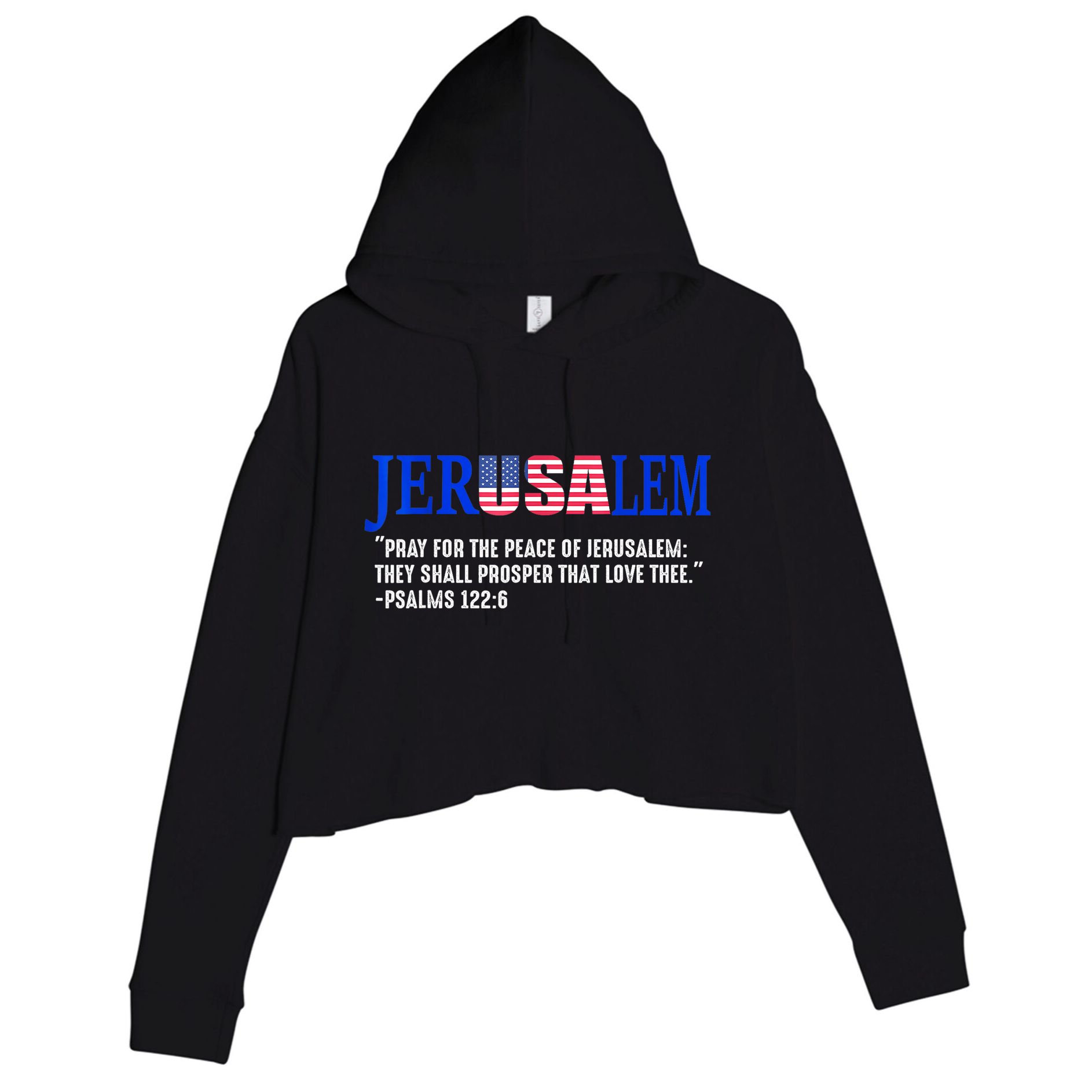 Jerusalem Pray For The Peace Of Jerusalem Us Israel Flag Crop Fleece Hoodie