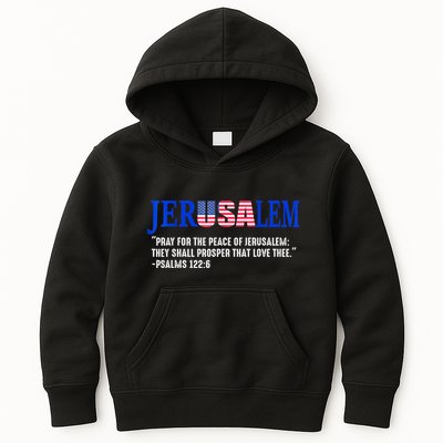 Jerusalem Pray For The Peace Of Jerusalem Us Israel Flag Kids Hoodie