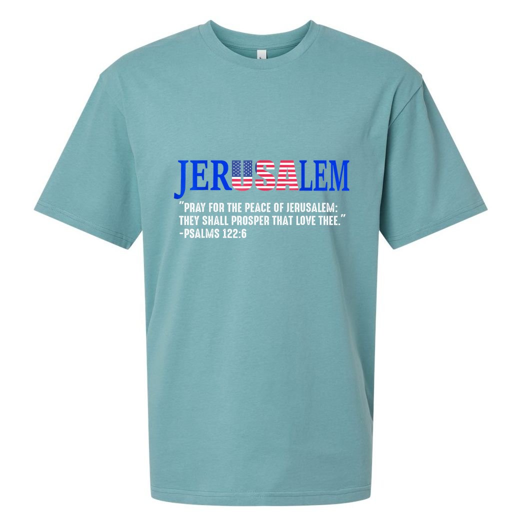 Jerusalem Pray For The Peace Of Jerusalem Us Israel Flag Sueded Cloud Jersey T-Shirt