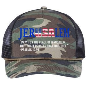 Jerusalem Pray For The Peace Of Jerusalem Us Israel Flag Retro Rope Trucker Hat Cap