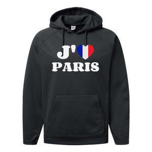 J'aime Paris France Flag French Heart I Love Paris Performance Fleece Hoodie