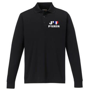 J'aime Paris France Flag French Heart I Love Paris Performance Long Sleeve Polo