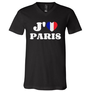 J'aime Paris France Flag French Heart I Love Paris V-Neck T-Shirt