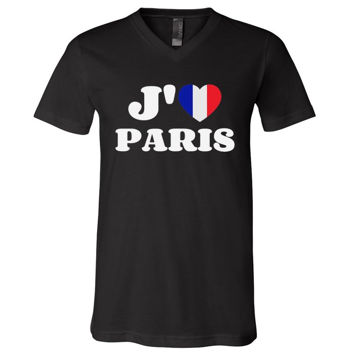 J'aime Paris France Flag French Heart I Love Paris V-Neck T-Shirt