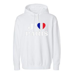 J'aime Paris France Flag French Heart I Love Paris Garment-Dyed Fleece Hoodie