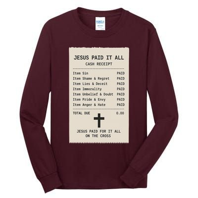 Jesus Paid For It All Jesus Receipt Tall Long Sleeve T-Shirt