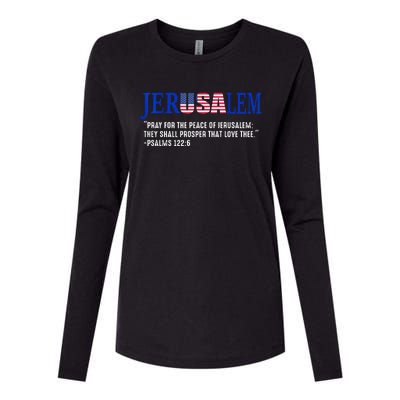 JERUSALEM Pray For the Peace Of Jerusalem US Israel Flag Womens Cotton Relaxed Long Sleeve T-Shirt