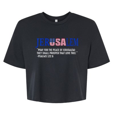 JERUSALEM Pray For the Peace Of Jerusalem US Israel Flag Bella+Canvas Jersey Crop Tee