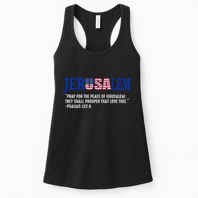 JERUSALEM Pray For the Peace Of Jerusalem US Israel Flag Womens Tank Top