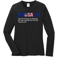 JERUSALEM Pray For the Peace Of Jerusalem US Israel Flag Ladies Long Sleeve Shirt