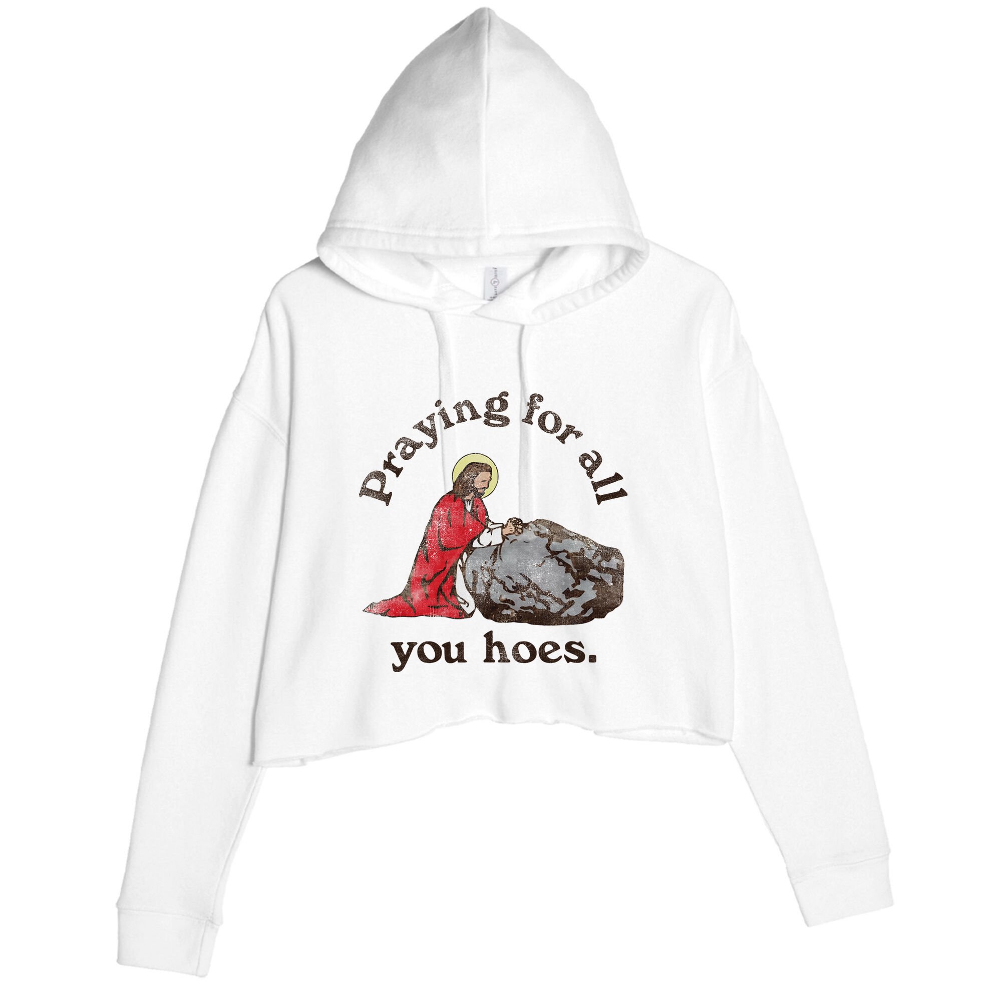Jesus Praying For All You Hoes Humor Christian Crop Fleece Hoodie