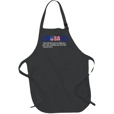 JERUSALEM Pray For the Peace Of Jerusalem US Israel Flag Full-Length Apron With Pockets