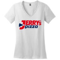 Jerry's Pizza Funny Viral Logo Recycle Romania Sarcasm Humor Women's V-Neck T-Shirt