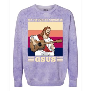 Jesus Playing Guitar Design My Favorite Chord Is Gsus Funny Gift Colorblast Crewneck Sweatshirt