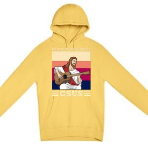 Jesus Playing Guitar Design My Favorite Chord Is Gsus Funny Gift Premium Pullover Hoodie