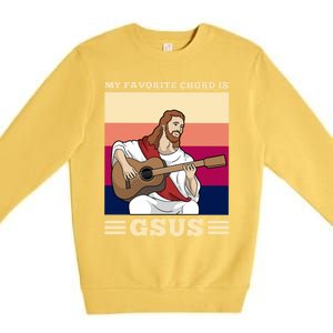 Jesus Playing Guitar Design My Favorite Chord Is Gsus Funny Gift Premium Crewneck Sweatshirt