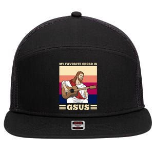 Jesus Playing Guitar Design My Favorite Chord Is Gsus Funny Gift 7 Panel Mesh Trucker Snapback Hat