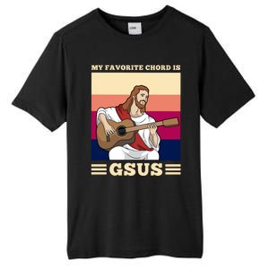 Jesus Playing Guitar Design My Favorite Chord Is Gsus Funny Gift Tall Fusion ChromaSoft Performance T-Shirt