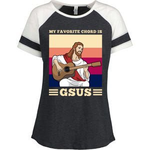 Jesus Playing Guitar Design My Favorite Chord Is Gsus Funny Gift Enza Ladies Jersey Colorblock Tee