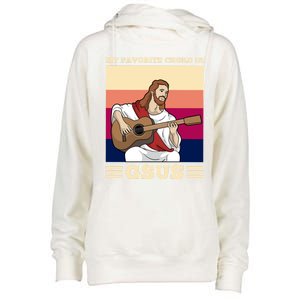 Jesus Playing Guitar Design My Favorite Chord Is Gsus Funny Gift Womens Funnel Neck Pullover Hood