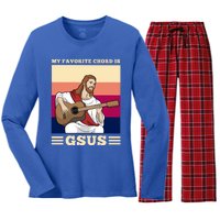 Jesus Playing Guitar Design My Favorite Chord Is Gsus Funny Gift Women's Long Sleeve Flannel Pajama Set 