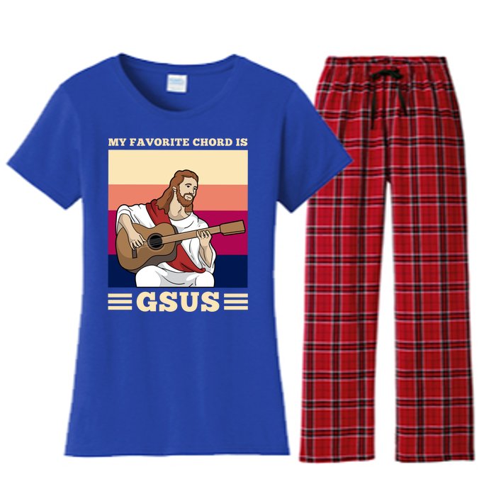 Jesus Playing Guitar Design My Favorite Chord Is Gsus Funny Gift Women's Flannel Pajama Set