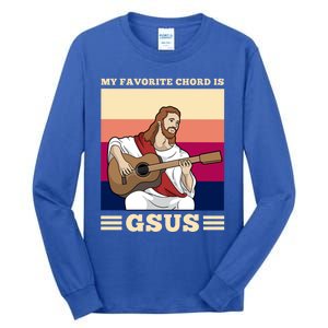 Jesus Playing Guitar Design My Favorite Chord Is Gsus Funny Gift Tall Long Sleeve T-Shirt