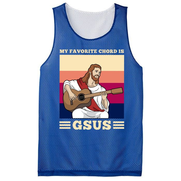 Jesus Playing Guitar Design My Favorite Chord Is Gsus Funny Gift Mesh Reversible Basketball Jersey Tank