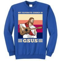 Jesus Playing Guitar Design My Favorite Chord Is Gsus Funny Gift Tall Sweatshirt