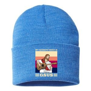 Jesus Playing Guitar Design My Favorite Chord Is Gsus Funny Gift Sustainable Knit Beanie