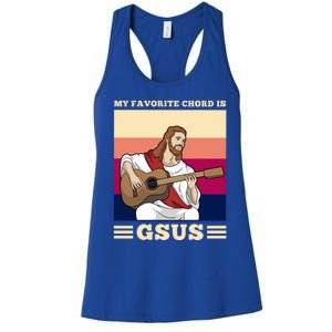 Jesus Playing Guitar Design My Favorite Chord Is Gsus Funny Gift Women's Racerback Tank