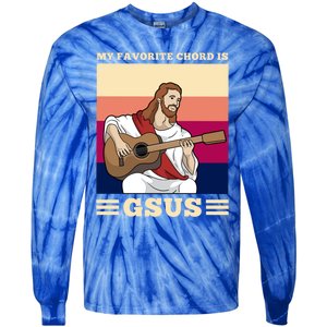 Jesus Playing Guitar Design My Favorite Chord Is Gsus Funny Gift Tie-Dye Long Sleeve Shirt