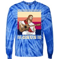 Jesus Playing Guitar Design My Favorite Chord Is Gsus Funny Gift Tie-Dye Long Sleeve Shirt