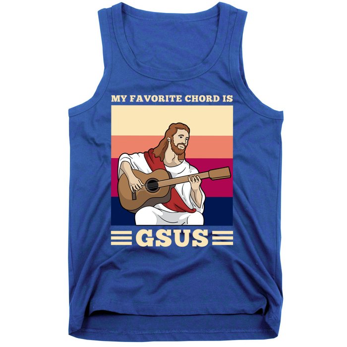 Jesus Playing Guitar Design My Favorite Chord Is Gsus Funny Gift Tank Top