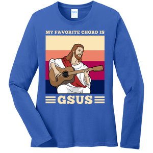 Jesus Playing Guitar Design My Favorite Chord Is Gsus Funny Gift Ladies Long Sleeve Shirt