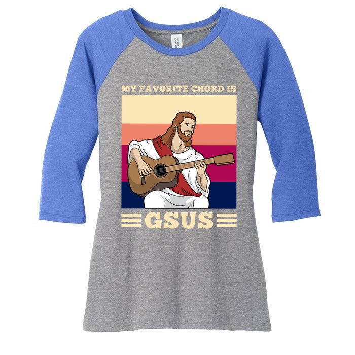 Jesus Playing Guitar Design My Favorite Chord Is Gsus Funny Gift Women's Tri-Blend 3/4-Sleeve Raglan Shirt