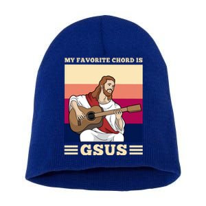 Jesus Playing Guitar Design My Favorite Chord Is Gsus Funny Gift Short Acrylic Beanie