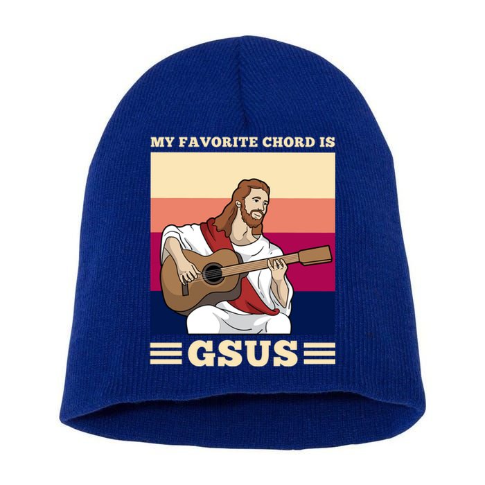 Jesus Playing Guitar Design My Favorite Chord Is Gsus Funny Gift Short Acrylic Beanie