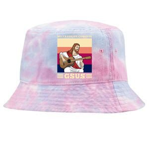 Jesus Playing Guitar Design My Favorite Chord Is Gsus Funny Gift Tie-Dyed Bucket Hat